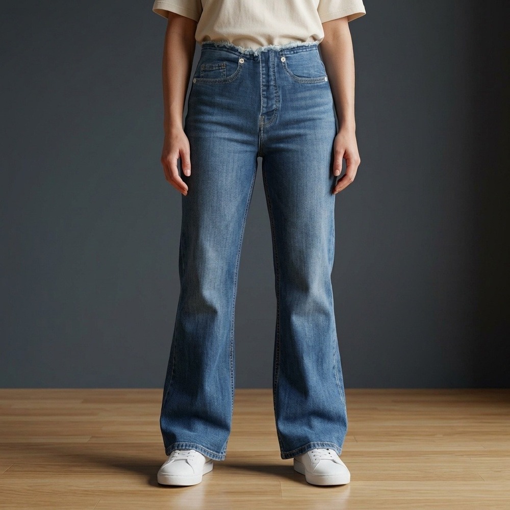 MNG MANGO Women Flare Jeans Size M Blue Cotton Elastane Boho Retro